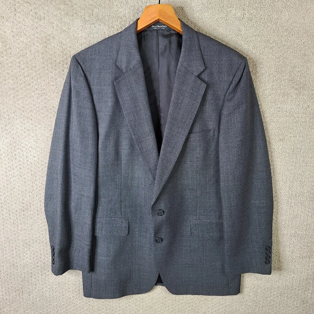 Robert Stock Jacket Mens 42L Gray Blazer‎ Birdseye Knit 2 Btn Hand Tailored VTG